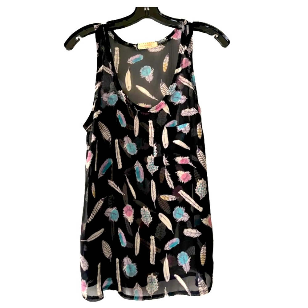 EUC Pins and Needles Urban Outfitters Sheer Raw Hem Tank Blouse Black Women’s XS